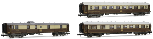 Arnold 4109 - Set x 3 coach units, CIWL , (2 dining car,1 luggage car) Brown/beige