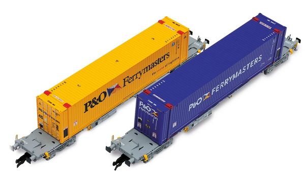 Arnold HN9760 - 2-unit 4-axle Container Wagon Set, 2x 45 container P & O Ferrymasters