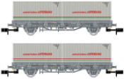 2-unit set 2-axle flatwagon, grey livery, loaded with 2 containers Central Lechera Asturiana