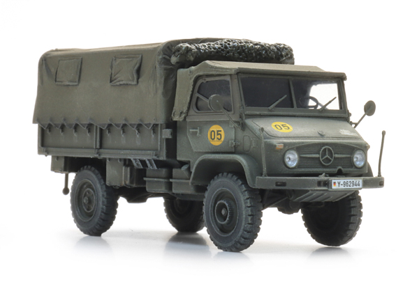 Artitec 6870776 - BRD Unimog 404s Pritsche Plane gelboliv