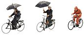 Cyclists in the rain (3x)