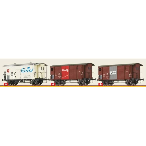 Brawa 50872 - 3pc Freight Car Set K2 SWITZERLAND, DC