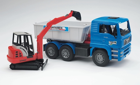 Bruder 02746 - MAN Tipping container truck with Schaeff mini excavator