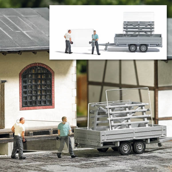 Busch 7905 - Glaziers with glass transport trailer