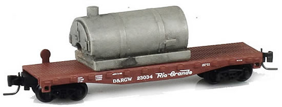Consignment MT52500141 - Micro Trains 52500141 40 Flat Car w/Boiler Load Denver & Rio Grande Western D&RGW 23034