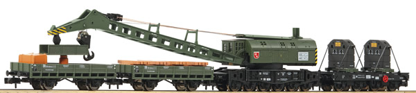 Fleischmann 859902 - 4 piece set crane train with steam crane wagon DB