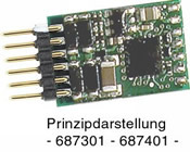 DCC-decoder with integrated 6-pole plug without leads