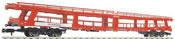 Double-decker car transporter in traffic red livery