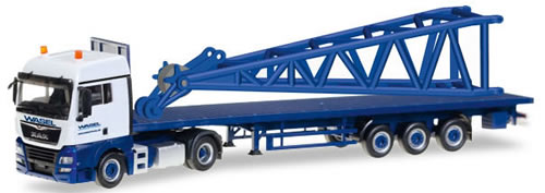 Herpa 307222 - MAN TGX XLX Flatbed, W/Fly-Jib Part 1 LR 1600/2 W...