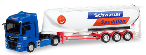 Herpa 308885 - MAN TGX Bulk Tanker Semi Schwarzer Spedition