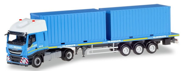 Herpa 310093 - Iveco Stralis Xp, 2 X 20 Container Semi Felberma...