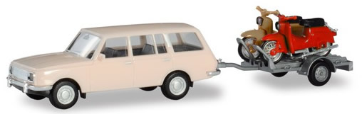 Herpa 420419 - Wartburg 353, Trailer, 2 X Simson