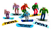 6 Figures with Snowboards