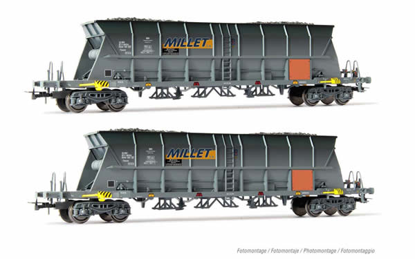 Jouef HJ6209 - 2pc 4-axle coal hopper wagon EF60 MILLET Set