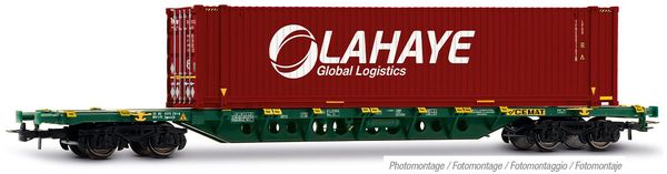 Jouef HJ6330 - Sgnss Container Wagon, green, with 45 container LAHAYE