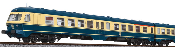 Liliput 133150 - German 3pc Diesel RailCar Set DMU BR 614 of the DB - Sea blue / Beige