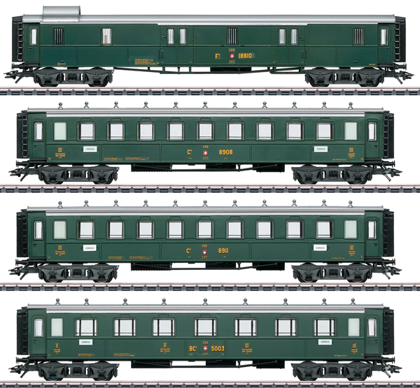 Marklin 42388 - Swiss Oldtimer-Passenger Car Set, 4 cars of the SBB