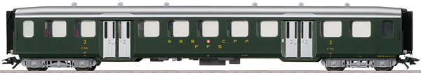 Marklin 43372 - SBB Lightweight Steel Passenger Car, 3rd Class, Era III