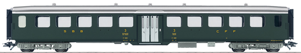 Marklin 43382 - SBB Lightweight Steel Passenger Car, 3rd Class, Era III