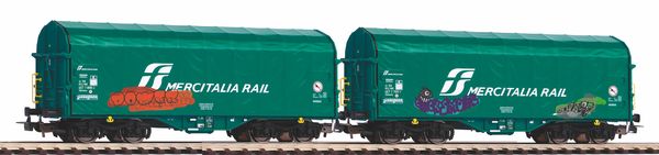 Piko 58255 - Italian Set of 2 sliding tarpaulin wagons Shimmns with graffiti of the FS