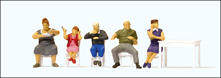 Preiser 10577 - Pedestrians -- At the Table, Includes Table & Loose Chairs, pkg(5) 