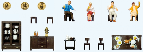 Preiser 10657 - Having lunch.  Dining room set