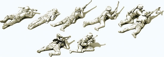 Preiser 16616 - German Infantry Lying, in the battle 1939-45 Unpainted (8 Men)