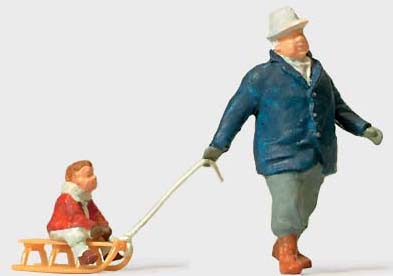 Preiser 28078 - Man Towing Sled w/Child