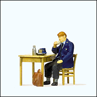 Preiser 28118 - Railroad Personnel -- Railway Man Eating Breakfast 