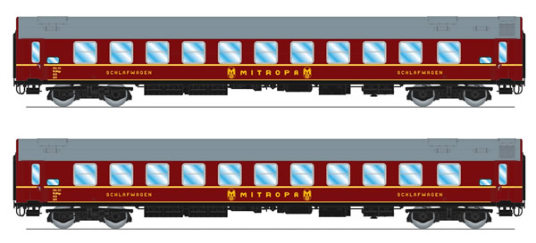 Rivarossi HR4258 - German passenger car set Mitropa of the DR; in red livery with yellow stripes
