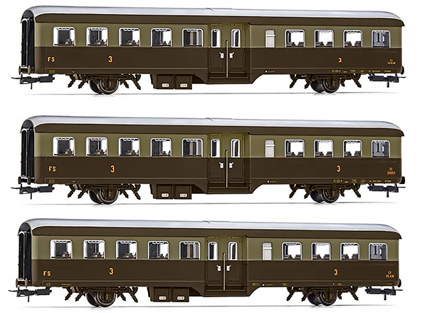 Rivarossi HR4369 - Italian Passenger Car Set 3pcs Corbellini of the FS