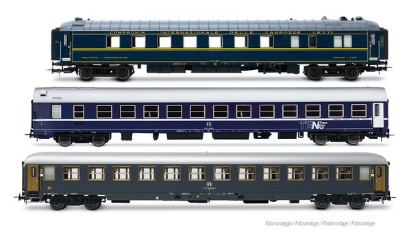 Rivarossi HR4410 - 3-unit 2nd class Coach Set Exp 234/235 Remus Roma – Wien, WR Pistoiesi, WLABm MU + UIC-X