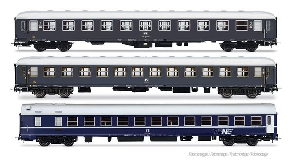 Rivarossi HR4411 - 3-unit 2nd class Coach Set Exp 234/235 Remus Roma – Wien, UIC-X Bcm, UIC-X grey, WLABm MU