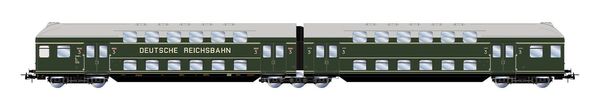 Rivarossi HR4425 - 2-unit Double Decker Coach Set, green livery wit 3rd class lettering