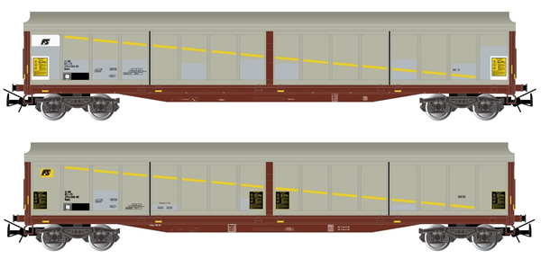 Rivarossi HR6427 - 2-unit set of 4-axle sliding-wall wagons, FS, Habils