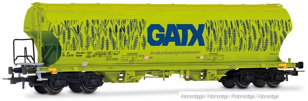 Rivarossi HR6690 - 4-axle Round Sided Hopper Wagon Set, neongreen cereals livery, big GATX logo