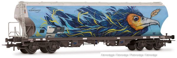 Rivarossi HR6691 - 4-axle Round-Sided Cereal Hopper Wagon Set, Interfracht, with bird graffity