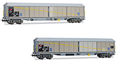 2-unit 4-axle Sliding-wall Wagon Set Habils, with patches