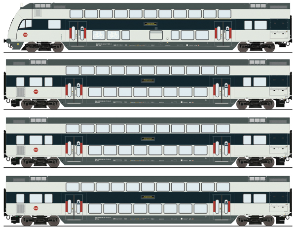 Roco 6220147 - 4 piece set: Double-deck coaches