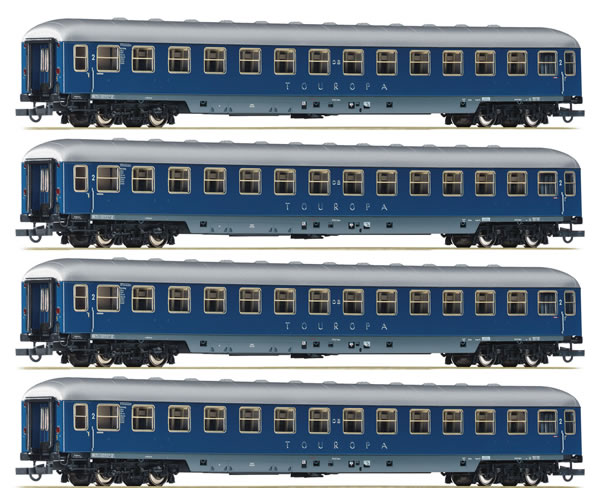 Roco 64187 - German 4 Piece Passenger Car Set Touropa of the DB