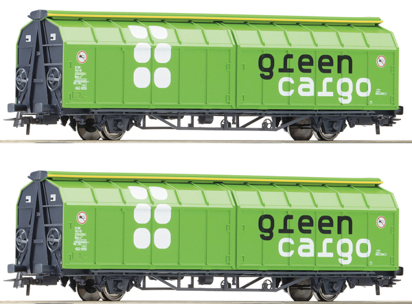 Roco 6600114 - 2-piece set: Sliding wall wagons, Green Cargo 