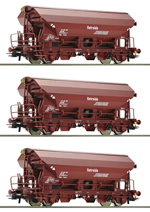 Roco 76174 - German 3 Piece Pitched Roof Freight Car Set of the DR