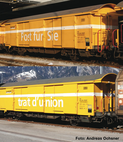 Roco 76202 - Swiss 2pc Postal Goods Wagon Z2 in yellow livery of the SBB. AC version