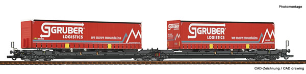 Roco 77397 - Articulated double pocket wagon T3000e + Gruber Logistics